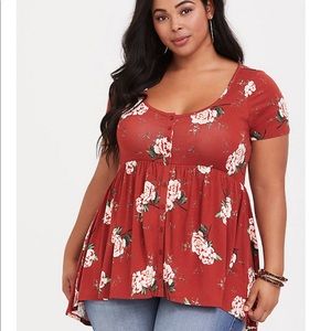 Torrid burnt orange floral babydoll top Size 3